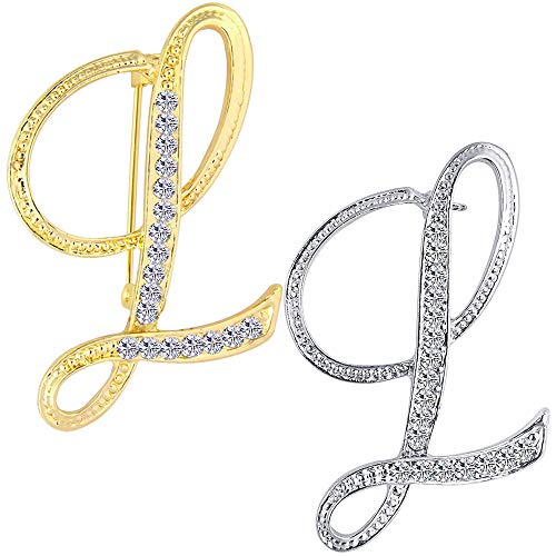 ETHOON 2 Pcs Letter Brooch Pins Initial Rhinestone Silver Gold Plated Brooch for Women Girls Crafts L