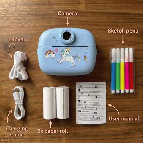 Image of Kids Instant Print Camera, 1080P HD Digital Video Camera with Built-in Thermal Printer, Fun Photo Camera for Boys & Girls (Blue)