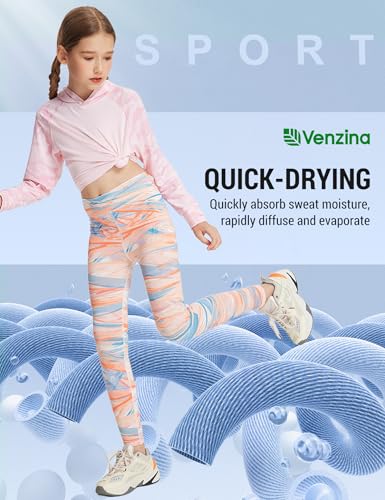 Image of Venzina Girls Printed Yoga Pants High Waist Athletic Leggings for Kids, Colorful Patterned Cropped Workout Pants for Running, Dance, Exercise & Casual Wear