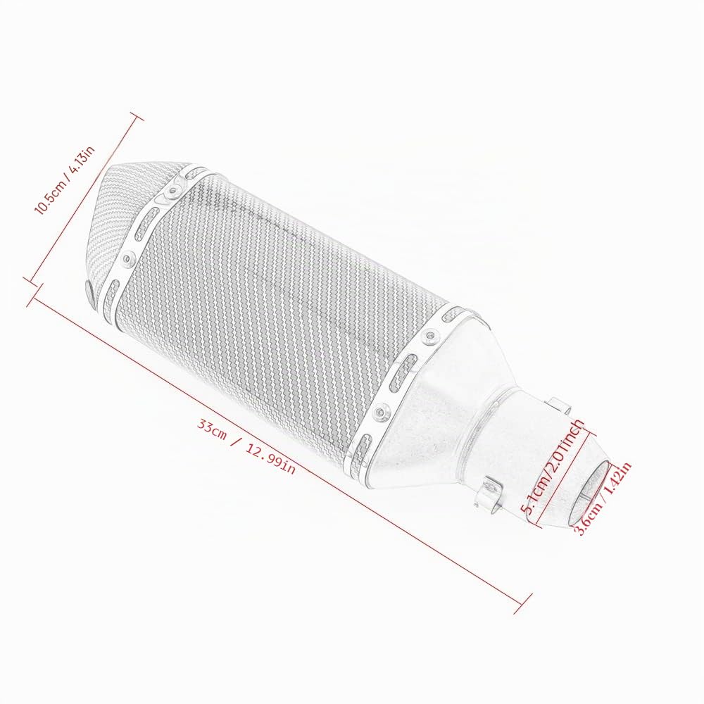 36mm 51mm Moto Silenziatore di Scarico Tubo Universale di Scarico Slip sul Silenziatore Compatibile con ATV Dirt Bike Street Bike Scooter (Carbonio)