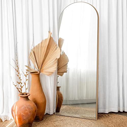 Image of PexFix Arched Full Length Mirror,Floor Body Mirror with Stand,Full Length Wall Mirror with Wood Frame,Dressing Mirror for Bedroom,Gold,64''x21'' (USAM019)