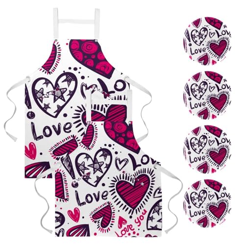 Lot de 2 tabliers de cuisine style cœurs multicolores pour restaurant