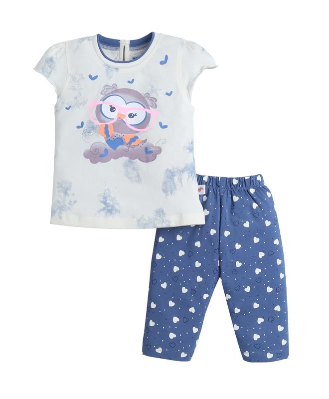 BUMZEE Conjunto de camiseta y capri para niña de corte regular con mangas de cuello redondo de algodón