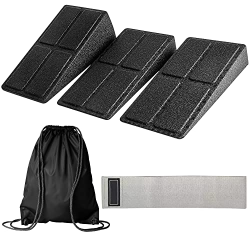 DNC Essentials Squat Wedge 3-Piece Set - Sturdy Squat Wedges with Carry Bag and Band - Multipurpose Squat Wedge Block 3-Pack - Calf Raise Workout Slant Board for Heel Elevated Squats, Yoga – Black