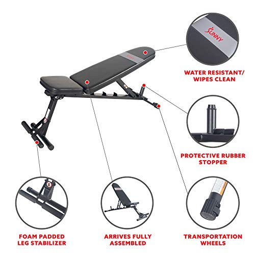 Image of Sunny Health & Fitness Adjustable Weight Bench for Home Gym Strength Training, Incline /Decline, Multi-Position, High Weight Capacity