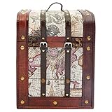 Juvale Wine Bottle Holder, Wooden Trunk with Map Design (11 x 8.5 x 9.8 in)
