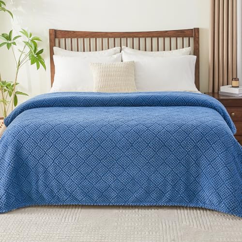 Image of EMME Fleece Blanket, 3D Jacquard Throw Blanket for Couch and Bed, Soft Cozy and Fluffy Blankets Lightweight Luxury Flannel with Waffle Design (Navy Blue, 60 inch x 80 inch)