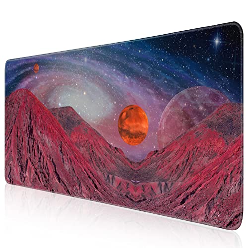 Mauspad XXL Galaxy, Gaming Mauspad 900x400, rutschfest Mauspad Groß, Wasserdicht Stoff-oberfläch, Vernähte Kanten für den Ganzen Tisch Cover
