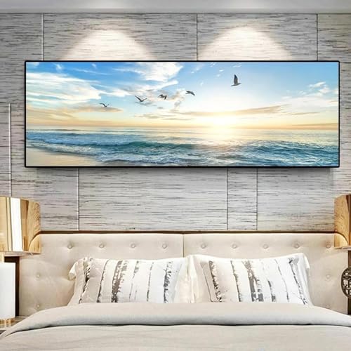 Affiche oiseaux et plage moderne grand tableau salon 60x145cm - 2