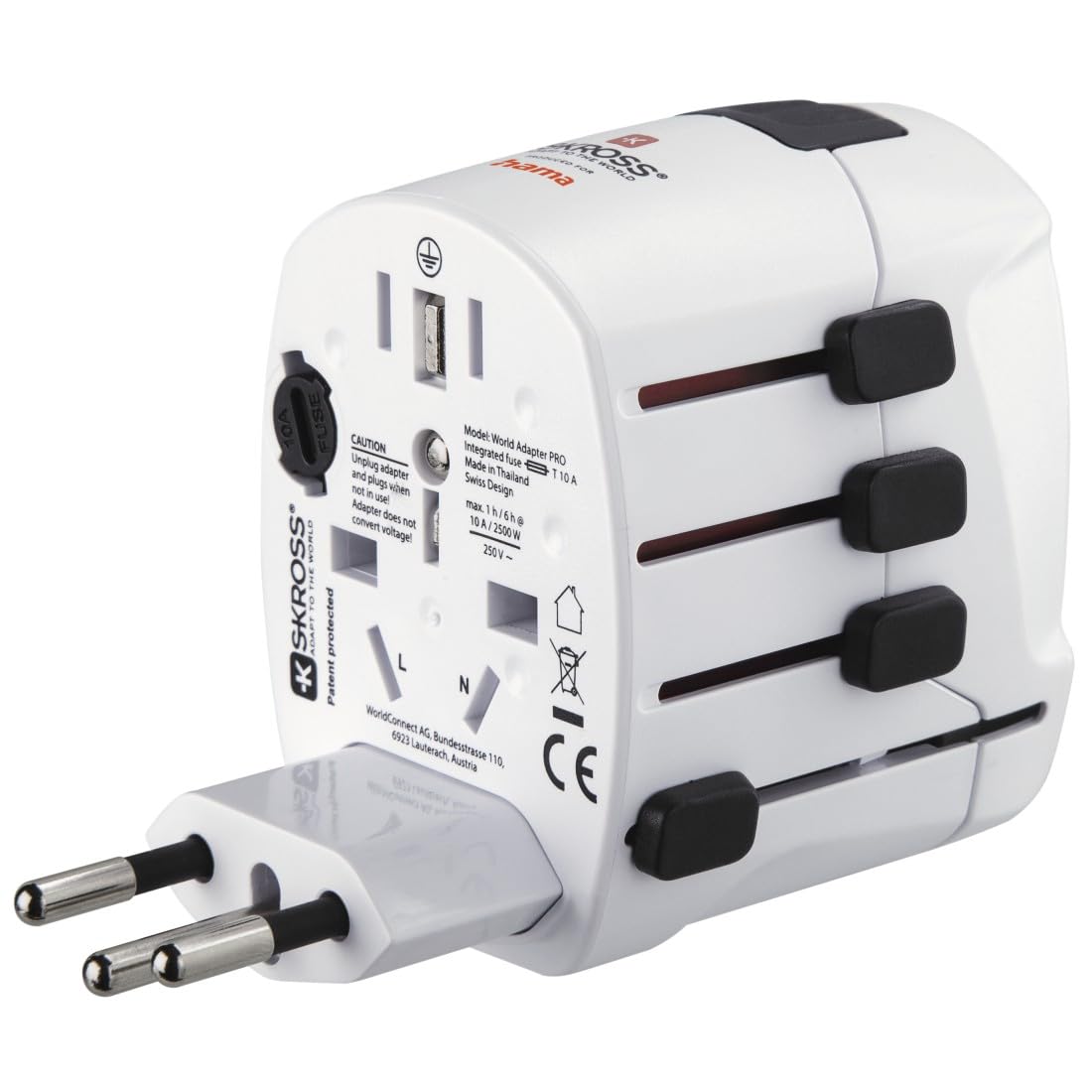 Hama Adapter podróżny na całym świecie (uniwersalny adapter podróżny do ponad 150 krajów, typ G/typ B/typ I/typ J/typ L/typ N, do urządzeń z wtyczką typu C, E i F, zestyk ochronny, wymienny