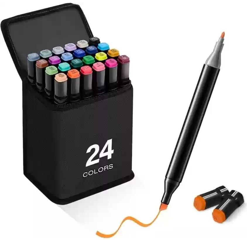 Cosrlet Dual Tip 24 Colors Marker Pen Set for Kids & Artists – Alcohol Based Art Markers for Drawing, Sketching, Card Making, Adult Coloring, School & Hobby – Professional Fine & Broad Point Pens