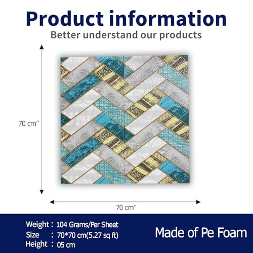 Image of WrapWall 3D Wallpaper Self Adhesive Foam Pack of 1 (70x70 cm) | Waterproof Brick Design Wallpaper |Peel & Stick DIY Wall Decor for Living Room Bedroom Kitchen (1, Blue-Vshape)