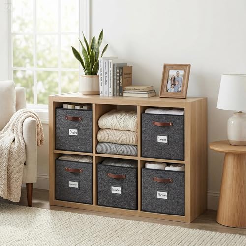 Image of DECOMOMO Storage Bins | Cube Storage Bin with Label Holders, Fabric Storage Cubes for Organizing Shelves Closet Toy Clothes (10.5 inch x 11 inch / 6pcs, Black Pattern)