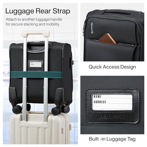 Hanke 16 Inch Underseat Carry On Luggage with Spinner Wheels for Airline, Small Softside TSA Approved Luggage Lightweight Rolling Suitcases Under Seat Personal Item Travel Carry-On Bag(Black) - Image 4