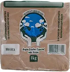 Argila Escolar Branca para Modelagem, Não Tóxica, 1kg