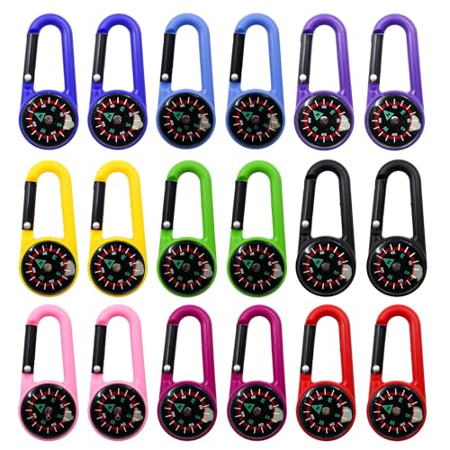 INNAL 18 Piezas Multicolor Brujula Llavero Brújulas con Mosquetón Llavero Brujula Niños Mini Brújulas Coloridas Portátil y Multifuncional 9 Colores para Camping Senderismo Viajes Caza Exteriores