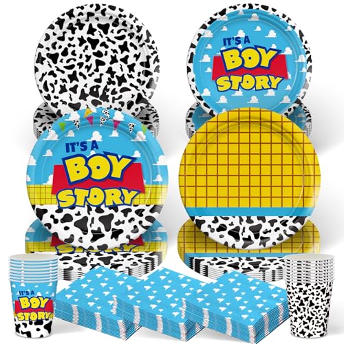 120pcs Toy Baby Shower Decorations Plates Napkins Its Boy Paper Cup Disposable Tableware Set Cartoon Baby Shower Party Kids For 30 Guests