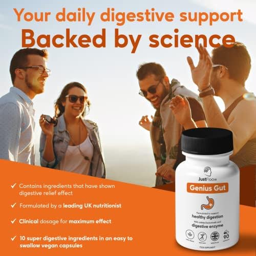 Constipation Relief for Adults | JustFloow Genius Gut Natural Bloating Relief, Stool Softener & Support Overall Gut Health | 1 Month Supply | Vegan Friendly Colon Cleanse