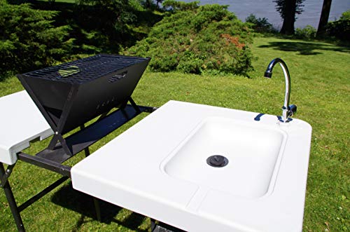 Old Cedar Outfitters Folding Bbq Table, Chef Prep Or Outdoor Camping Table, Includes Grill And Sink With Faucet, 45.3" X 23.2" X 37.2", Granite, Large #TOP2