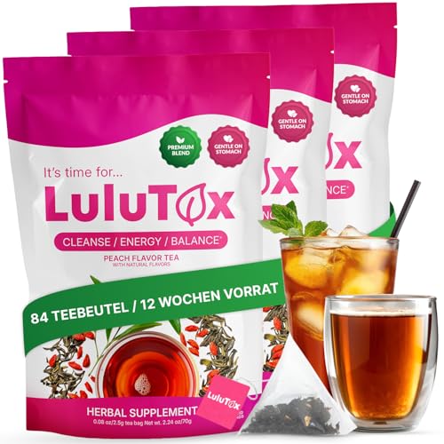 LULUTOX Tee zum Abnehmen – Natürliche Kräutermischung mit Löwenzahn, Ginseng & Ingwer – Unterstützt Abnehmziele, Verdauung, Blähungen & Wohlbefinden in den Wechseljahren – Vegan – 84 Teebeutel