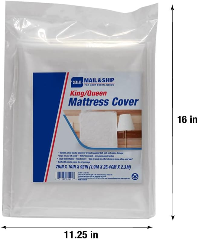 Seal-It Mail and Ship Mattress Cover for Moving & Storage, King/Queen, 76" x 10" x 92" (81491-MS)