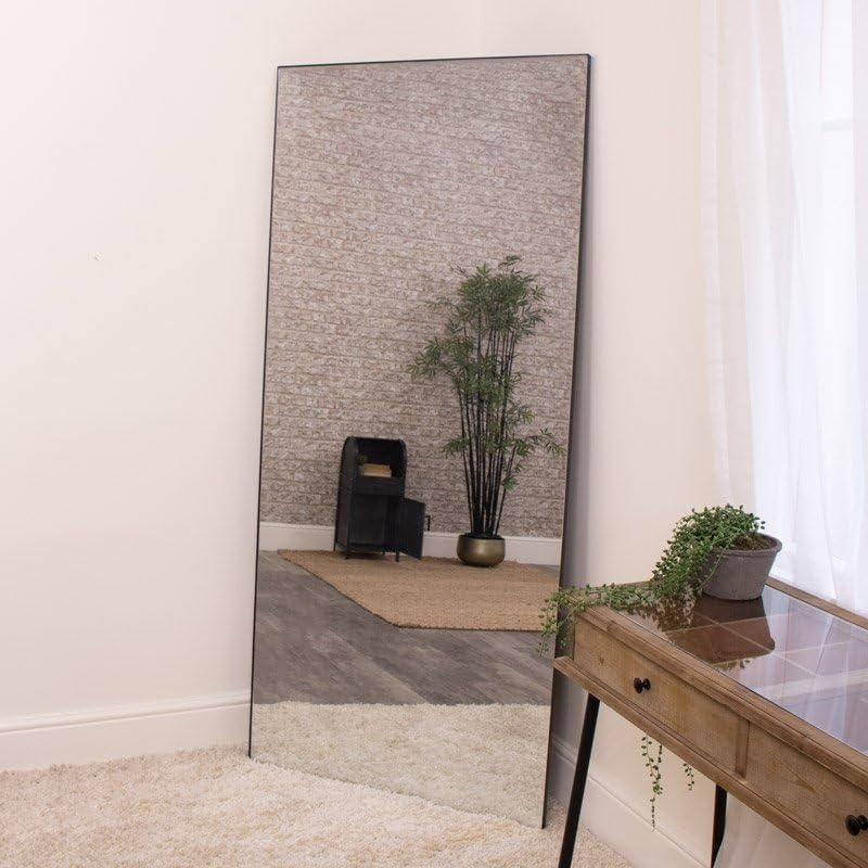 Melody Maison Large Black Thin Framed Leaner Mirror 80cm x 180cm