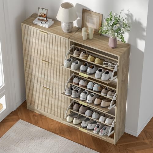 Zapatero estrecho de madera con 3 puertas de diseño compacto y funcional 7