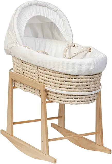 Couffin bébé en osier naturel avec support à bascule et literie coton