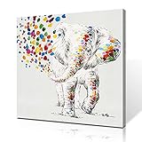 Happy Elephant Canvas Wall Art Cute Elephant Spraying Water Picture Print for Kids Room Bathroom Pos