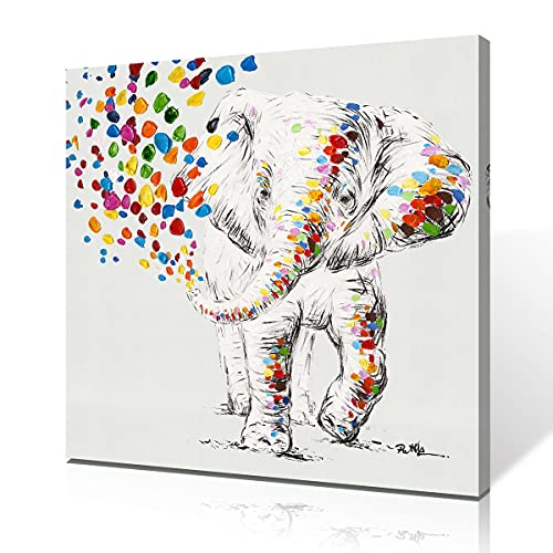 Happy Elephant Canvas Wall Art Cute Elephant Spraying Water Picture Print For Kids Room Bathroom Poster Framed Ready To Hang (14"X14"X1 Panel) #TOP24