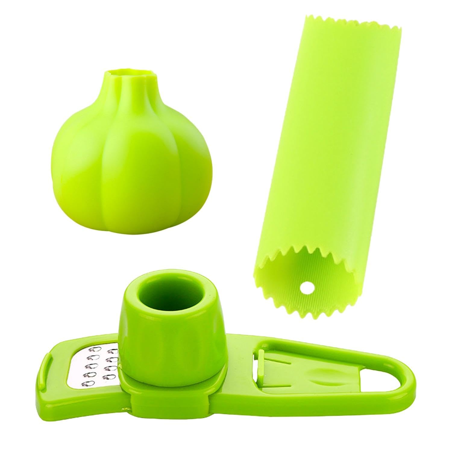 1 Piece of Garlic Grinder, 1 Piece of Garlic-Shaped Garlic Peeler and 1 Piece of Barrel Garlic Peeler, Kitchen Gadgets