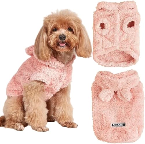 Rtwrsud犬服 秋冬 ウサギ形 犬 洋服 ペット 服 パピーサイズ有 犬の服 秋 冬 子犬服可愛 ふわふわ 裏起毛 つなぎ 犬 猫 防寒 暖かい かわいい 犬 コート服秋冬犬服ペット服フード付き厚手フリースコートベアラブプレイドドパミンテディ犬服 (L