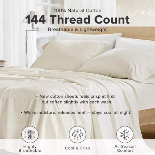 Image of Comfort Spaces 100% Cotton Percale Sheets Queen Sheet Set 4 Pcs, Ivory (Pack of 4)