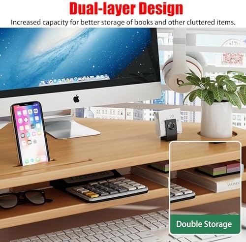 Corner Monitor Stand - Double-Layer Wood Triangle Riser for Office - Universal Computer Screen Holder with Storage - Elevate Your Workspace & Maximize Desk Space