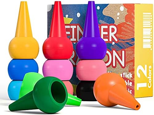 Mimoo Finger Crayons for Toddlers, 12 Colors Finger Paint Palm Grip Crayons for Babies Toddler Crayons Washable Finger Paint Crayons, Kids, Children, Boys and Girls