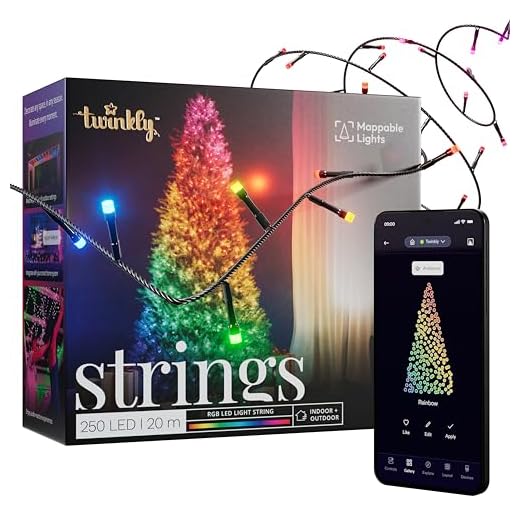 Twinkly Strings 250 LED RGB, LED-Lichterkette für Draußen und Drinnen, Smarte LED-Lichter, Kompatibel mit Alexa und Google Home, IP44, Weihnachtsdeko, App-Steuerung, Schwarzes Kabel, 20m