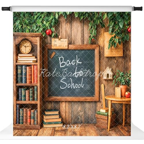 Toile de fond photo rentrée scolaire grand format tableau noir et fond bois vert 2,4m