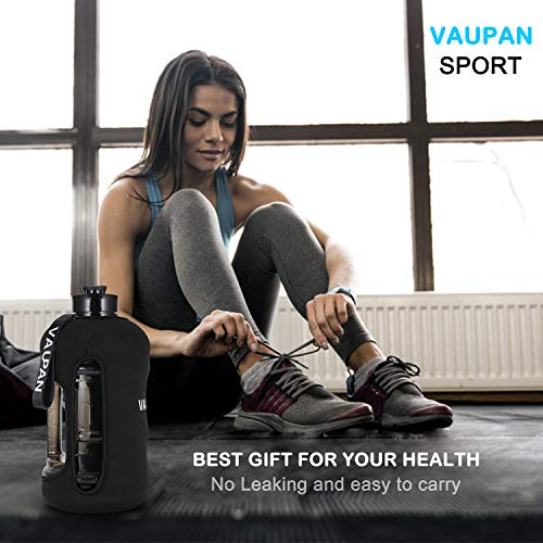 Vaupan 2.2L/73Oz Big Sport Jug, Half Gallon Large Capacity Leakproof Water Bottle With Handle, Bpa Free Tritan Plastic Drinking Container For Gym Biking Outdoor Travel (Black, Sleeve) #TOP5