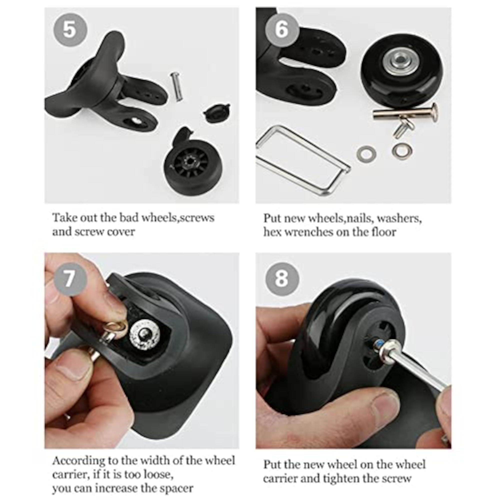 2X Flexible Luggage Suitcase Wheels Replacement