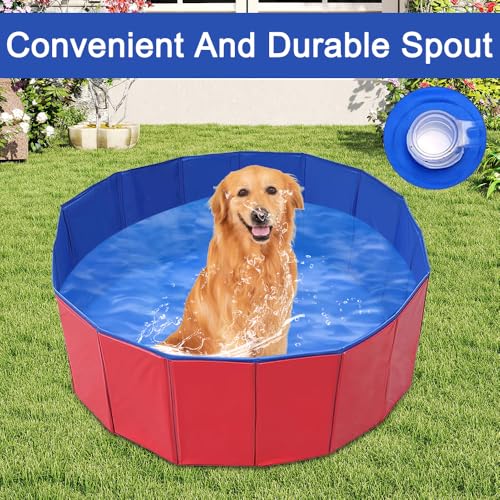 Kinfezlon Hundepool, Hundepool I Faltbar, 60 x 20CM Hunde Pools für Kleine & Mittlere Hunde, PVC Anti-Rutsch Verschleißfester für Kinder, Katzen und Hunde im Garten- ROT