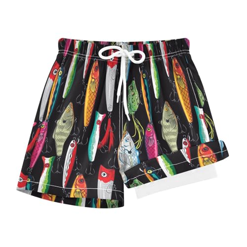 JHKKU Boys Colorful Fishing Lures Swim Trunks with Compression Liner Quick Dry Board Shorts Bathing Suit with Boxer Brief Swimwear 9-11 Years