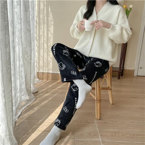 Image of BIUGNVW Anime Pajamas Pants Women Cartoon Family Christmas Pajama Pants Kawaii Flannel Pajama Pants Black and Pink