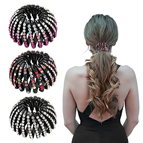 Gsrhzd Fermaglio per capelli da donna, 3 pezzi, per coda di cavallo, per capelli con cristalli, per ragazze e donne