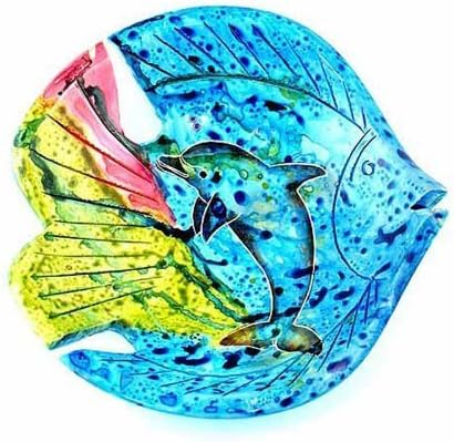 Nautical Theme Fish Style Stone Bowl with Dolphin Design 6" Diameter by Stoneage