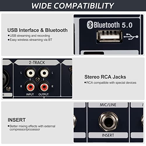 Professional Dj Audio Mixer, Phenyx Pro Sound Mixer, 8 Channel Sound Board Mixer Audio W/ 2 Rca Inputs, Bt & Usb Audio Interface, Usb-B Recording, 256 Dsp Effects, For Studio & Stage (Ptx-400) #TOP3