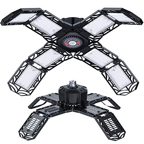 Garage Light, Led Garage Light, JZCreater 8-Leaf Adjustable 150W LED Garage Ceiling Lights, 240Â°Deformable 8 Panels E26/E27 15000 Lumens 6500K, Garage Lighting for Garage, Warehouse, Workshop.(1Pack)