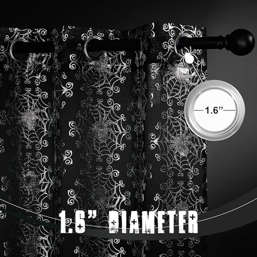 NICETOWN Black Gothic Sheer Curtains for Halloween, Grommet Spider Web Foil Print with Light Filtering Drapes for Horror Theme Room, W52 x L96, 2 Panels