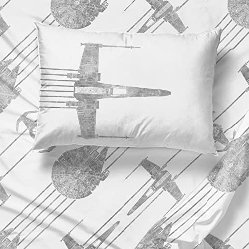 Image of Star Wars Twin Comforter Set 5 Piece Soft Bedding for Boys, White | Millennium Falcon, Comforter Sheets Sham Pillowcase, Official Product, Microfiber, Machine Washable, Easy Care, Boys Gift