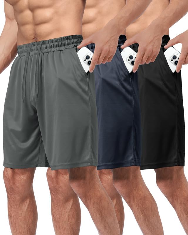 3er Pack Sporthose Herren Kurz Hosen mit Taschen Sport Shorts Schnell Trocknend Trainingshose für Gym Fitness