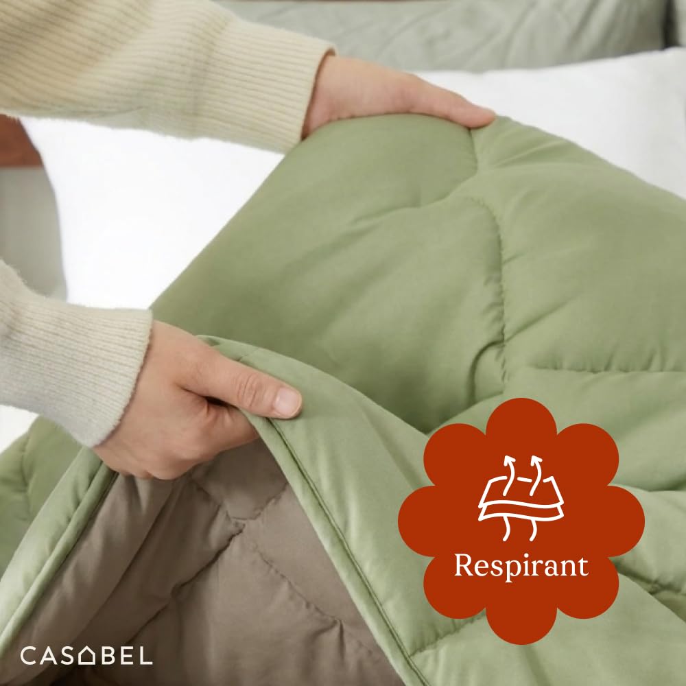 CASABEL Couette Très Chaude 2 Personnes, 220x240cm, Vert Sauge et Kaki